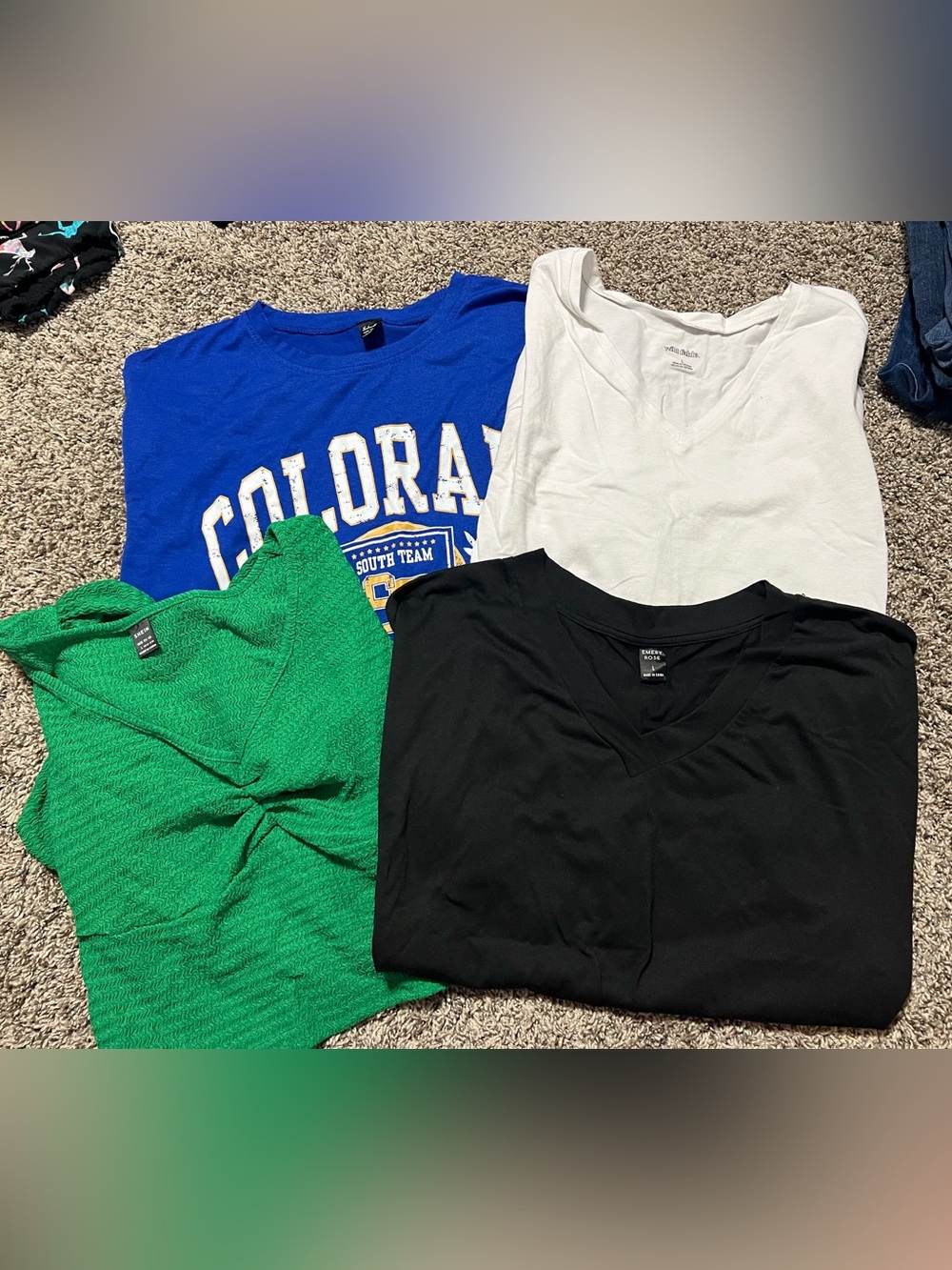 SHEIN Black V-Neck Tee with White, Blue & Green Tees - Kids